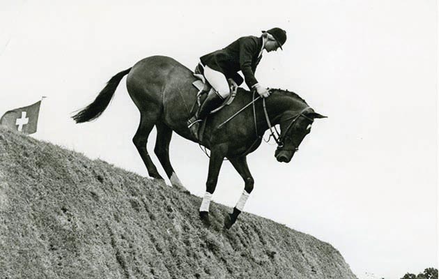 Marion Coakes (Mould) & Stroller competing in the 1967 Hickstead Derby